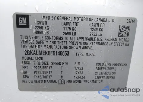 2015 GMC Terrain Sle-1 from USA, damaged, VIN 2GKALMEK6F6146663